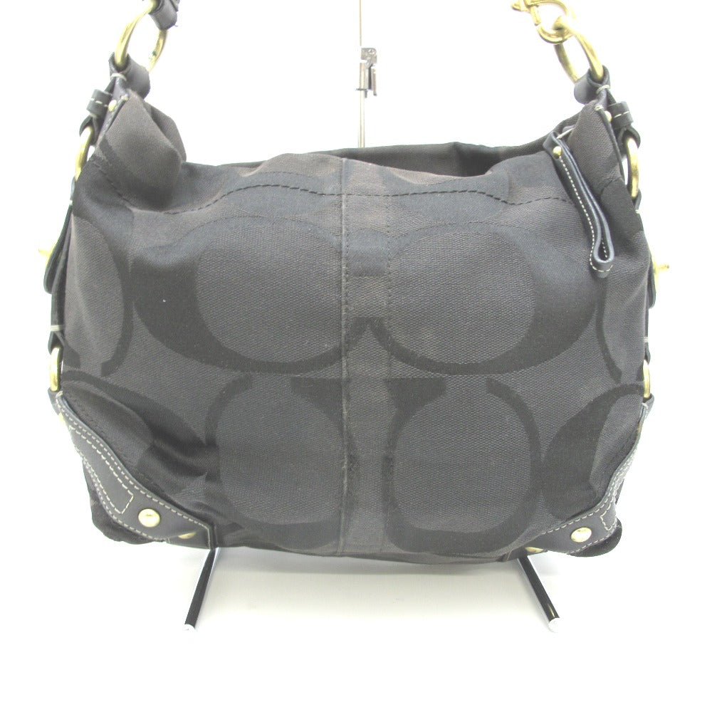 COACH コーチ ハンドバッグ セミショルダーバッグ ブラック モノグラム ナイロン レザー レディース