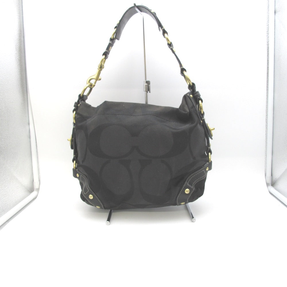 COACH コーチ ハンドバッグ セミショルダーバッグ ブラック モノグラム ナイロン レザー レディース