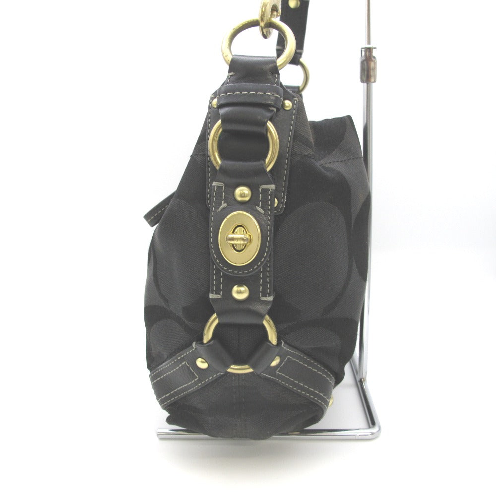 COACH コーチ ハンドバッグ セミショルダーバッグ ブラック モノグラム ナイロン レザー レディース