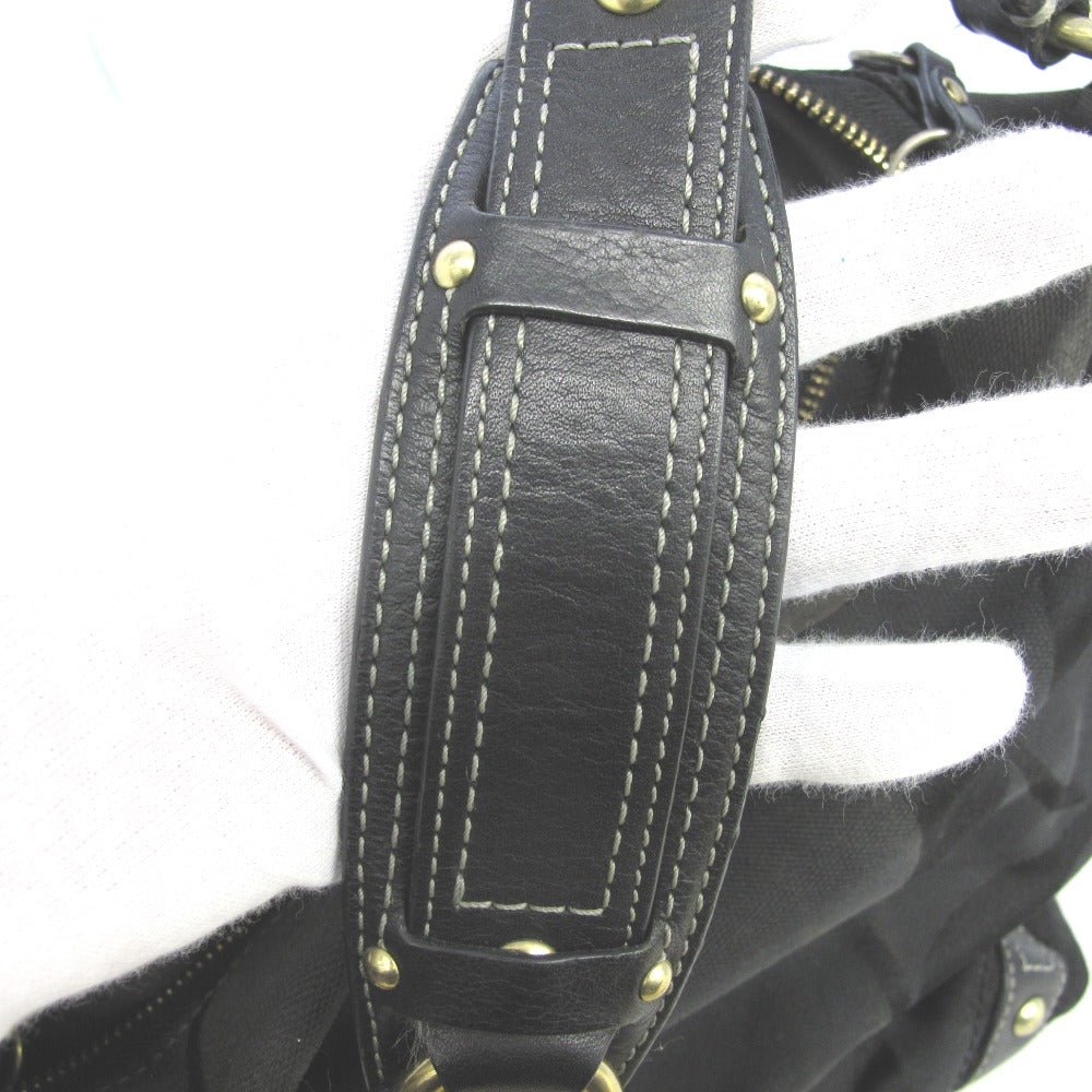 COACH コーチ ハンドバッグ セミショルダーバッグ ブラック モノグラム ナイロン レザー レディース