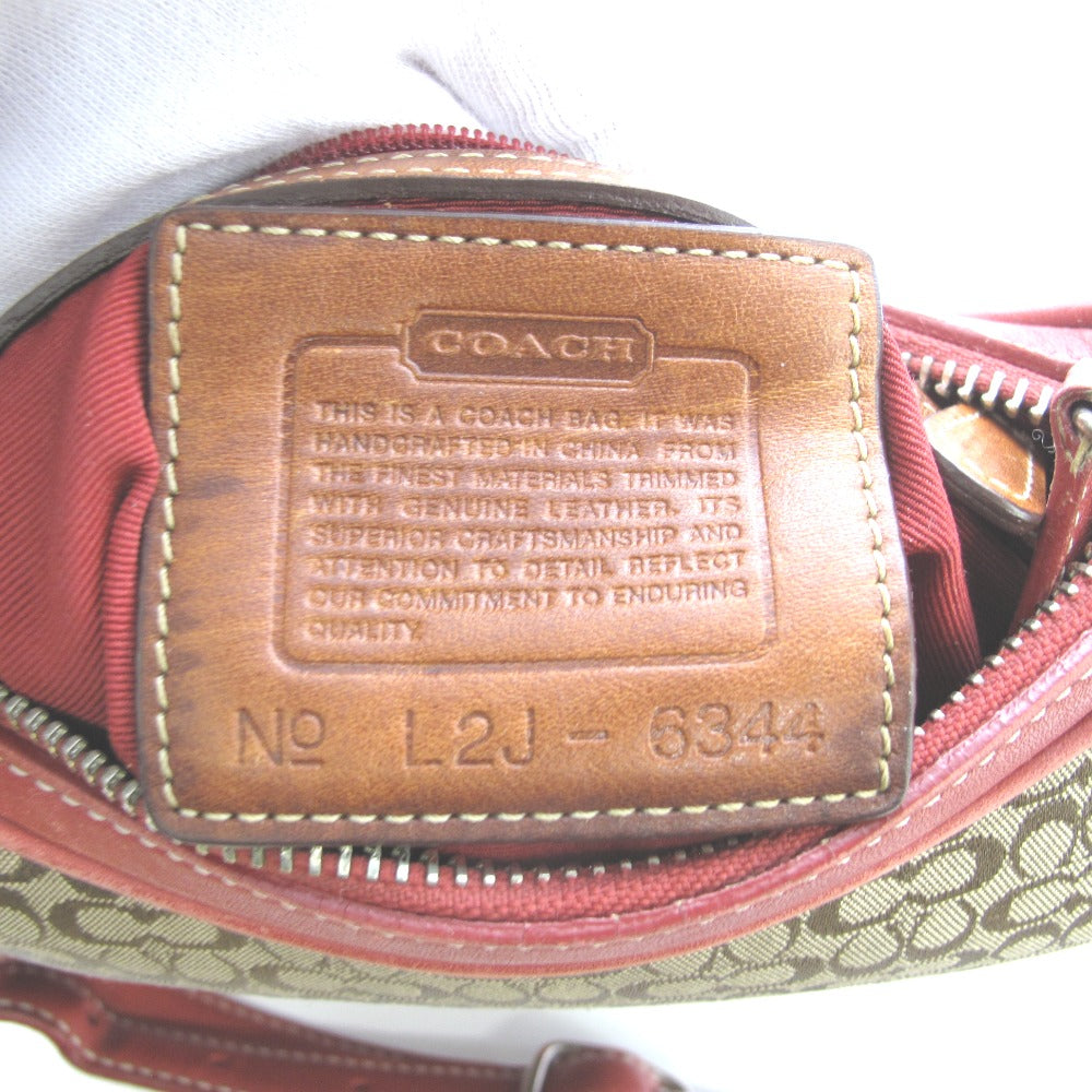 COACH コーチ ショルダーバッグ 斜め掛け レッド ベージュ シグネチャー ナイロン レザー レディース 6344