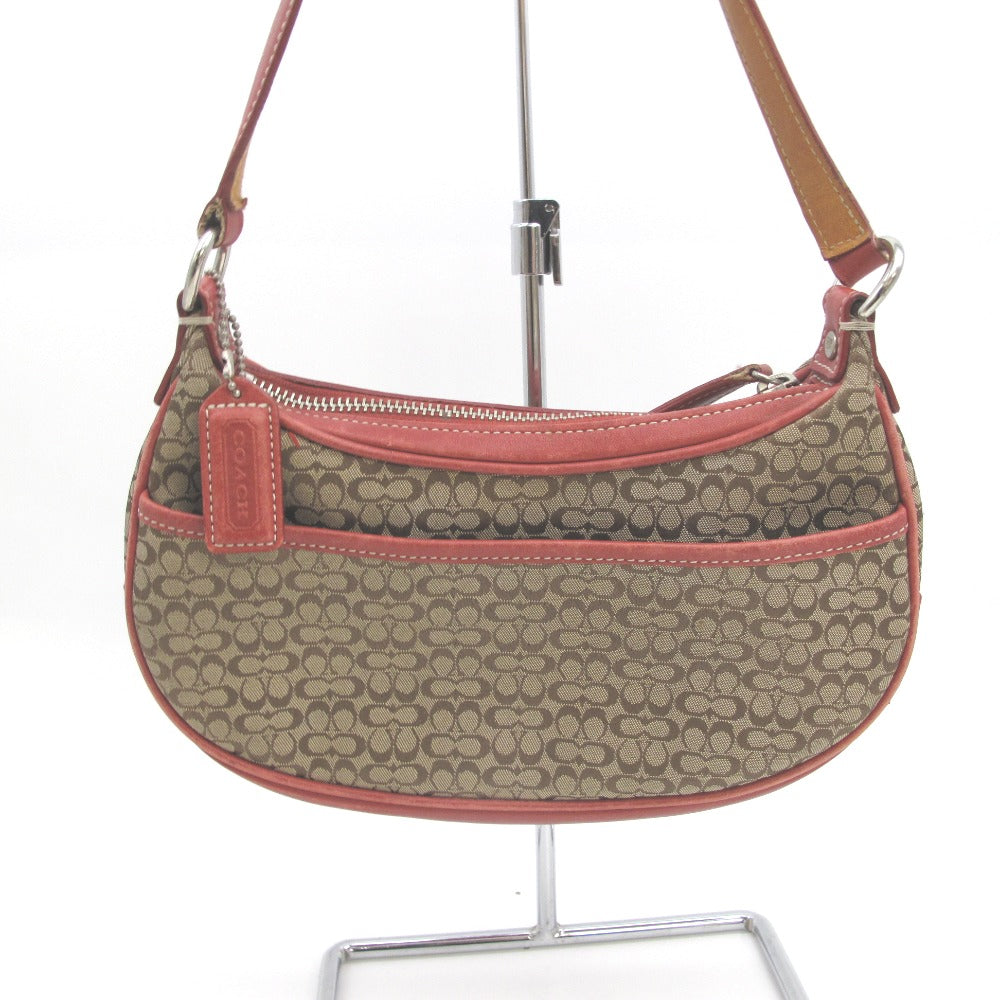 COACH コーチ ショルダーバッグ 斜め掛け レッド ベージュ シグネチャー ナイロン レザー レディース 6344