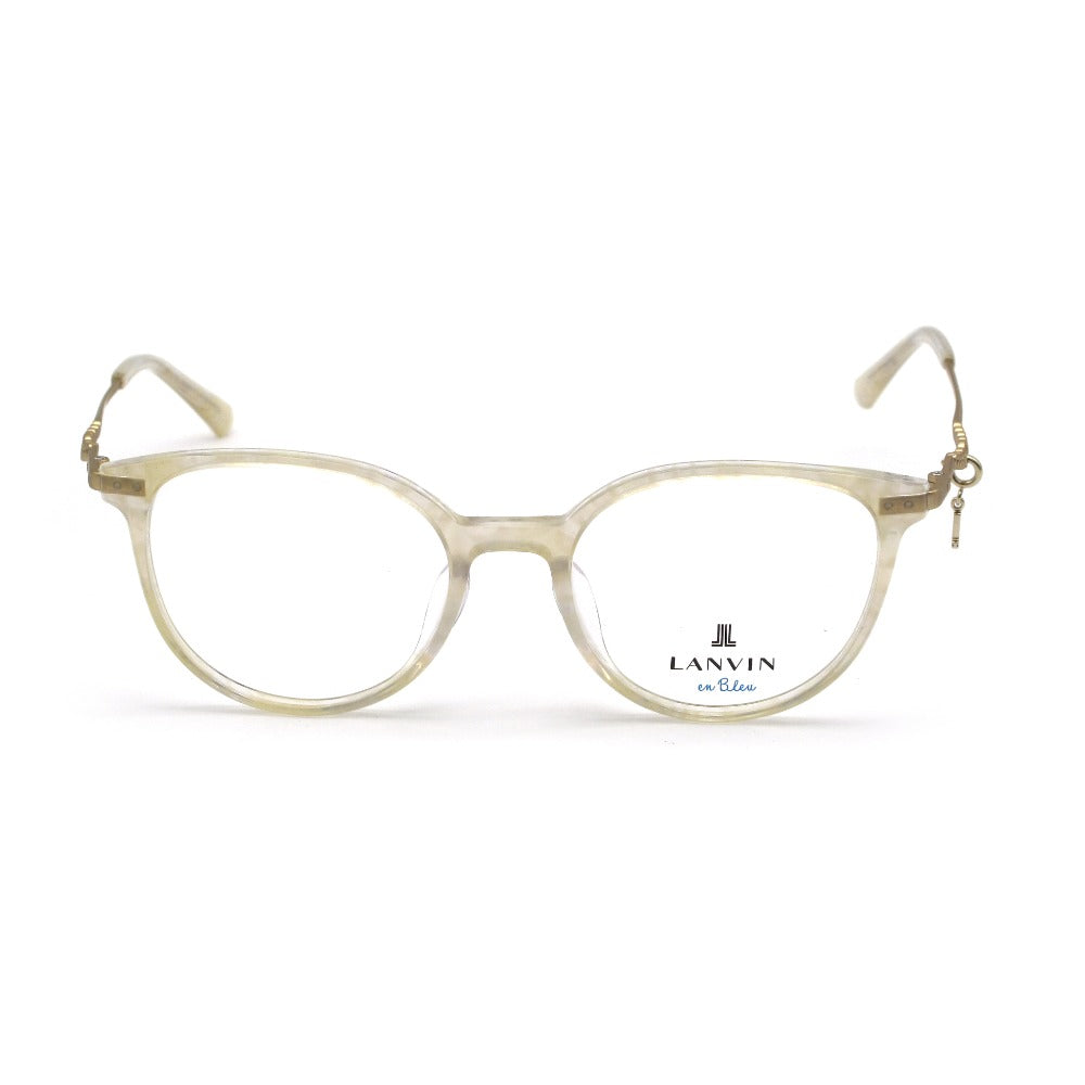 LANVIN en Bleu ランバンオンブルー メガネフレーム VLB005J-0702 シャイニーライトホワイトパターン 51 19 145 ロゴチャーム プラスチック メタル ボストン 眼鏡 サングラス アイウェア 未使用品