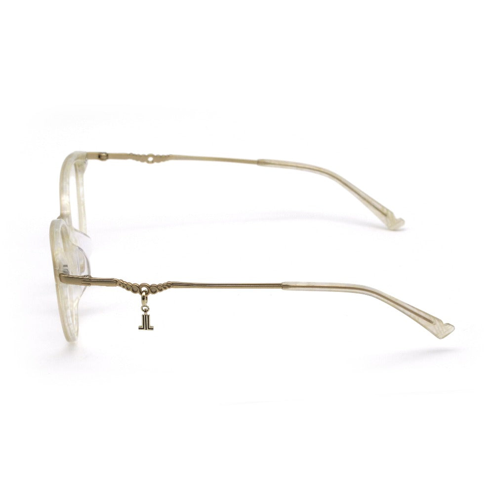 LANVIN en Bleu ランバンオンブルー メガネフレーム VLB005J-0702 シャイニーライトホワイトパターン 51 19 145 ロゴチャーム プラスチック メタル ボストン 眼鏡 サングラス アイウェア 未使用品