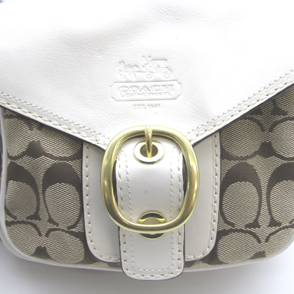 COACH コーチ ショルダーバッグ 斜め掛け ベージュ シグネチャー ナイロン レザー レディース 11593