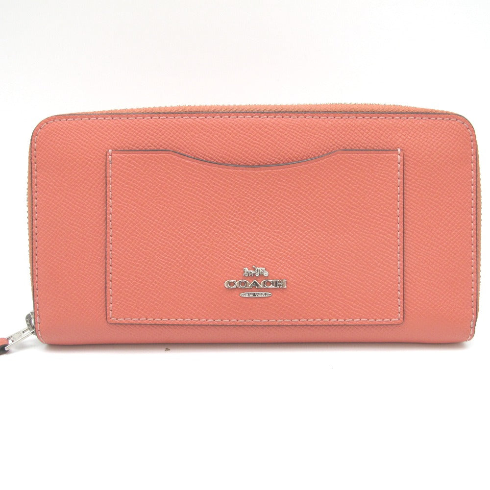 COACH コーチ 長財布 ラウンドファスナー レザー オレンジ レディース