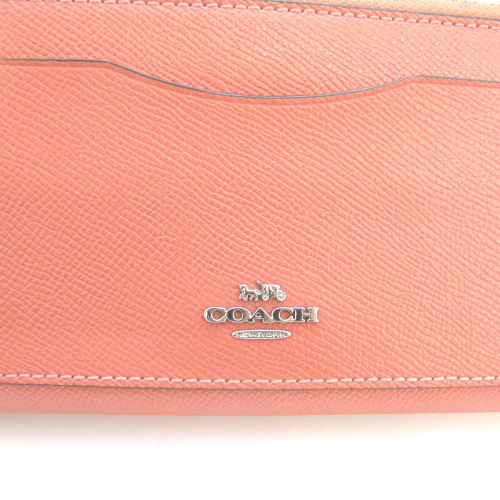 COACH コーチ 長財布 ラウンドファスナー レザー オレンジ レディース