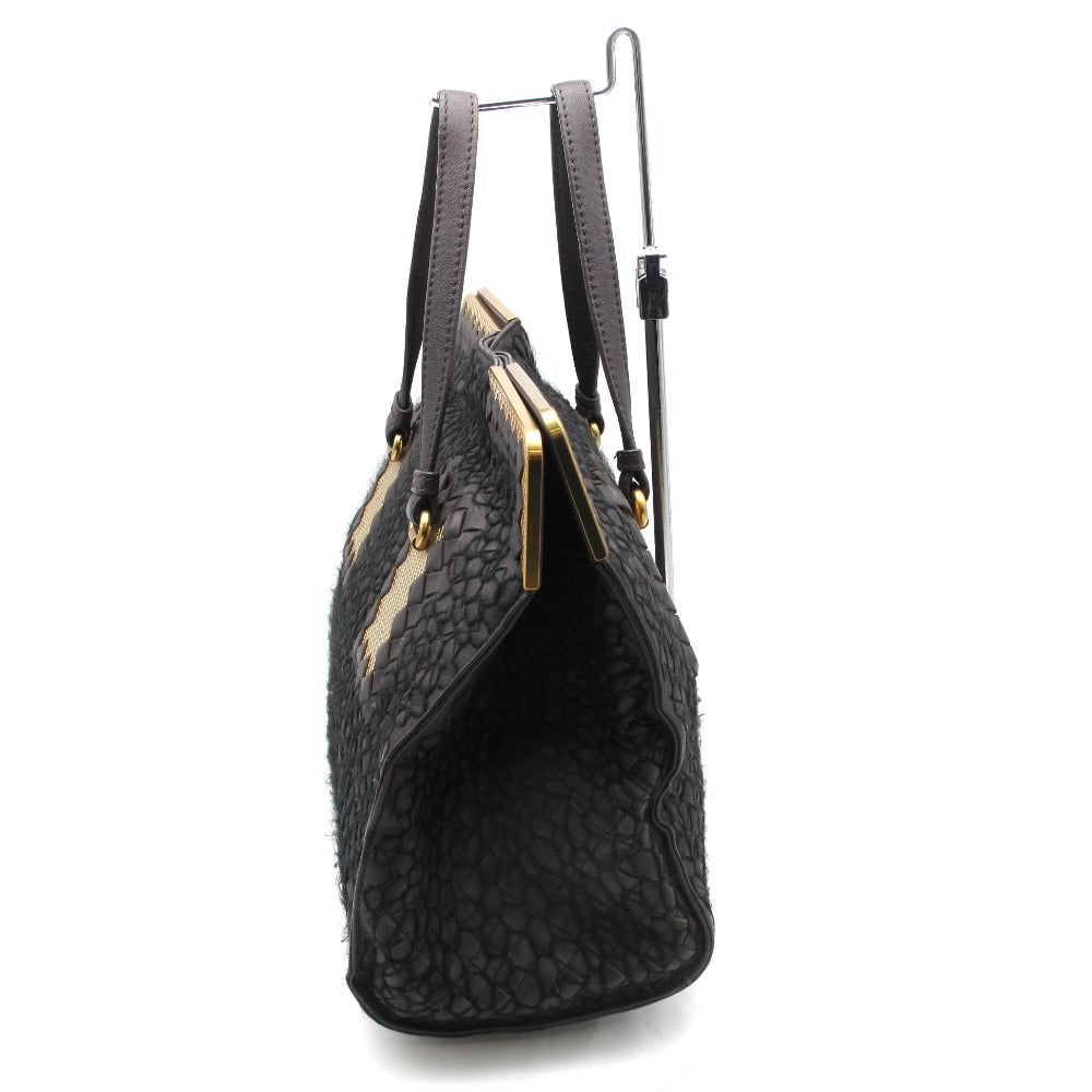 BOTTEGA VENETA ボッテガヴェネタ イントレチャート 毛糸ステッチ ハンドバッグ トート レザー ダークブラウン ゴールド金具 レディース