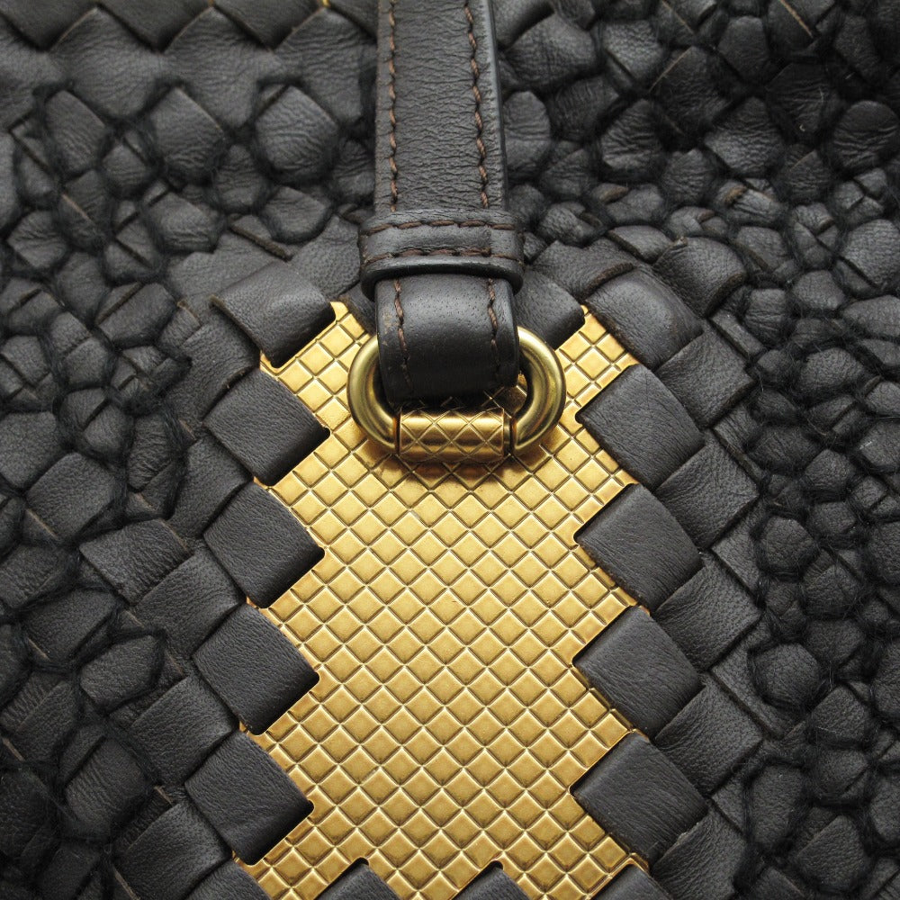 BOTTEGA VENETA ボッテガヴェネタ イントレチャート 毛糸ステッチ ハンドバッグ トート レザー ダークブラウン ゴールド金具 レディース
