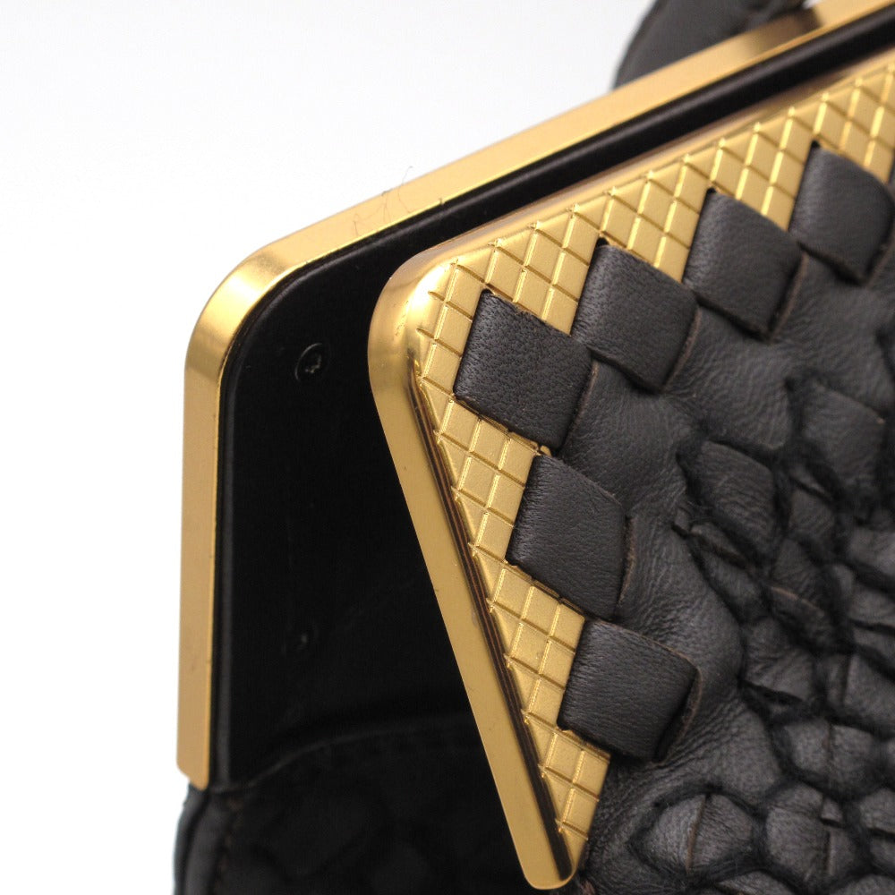 BOTTEGA VENETA ボッテガヴェネタ イントレチャート 毛糸ステッチ ハンドバッグ トート レザー ダークブラウン ゴールド金具 レディース