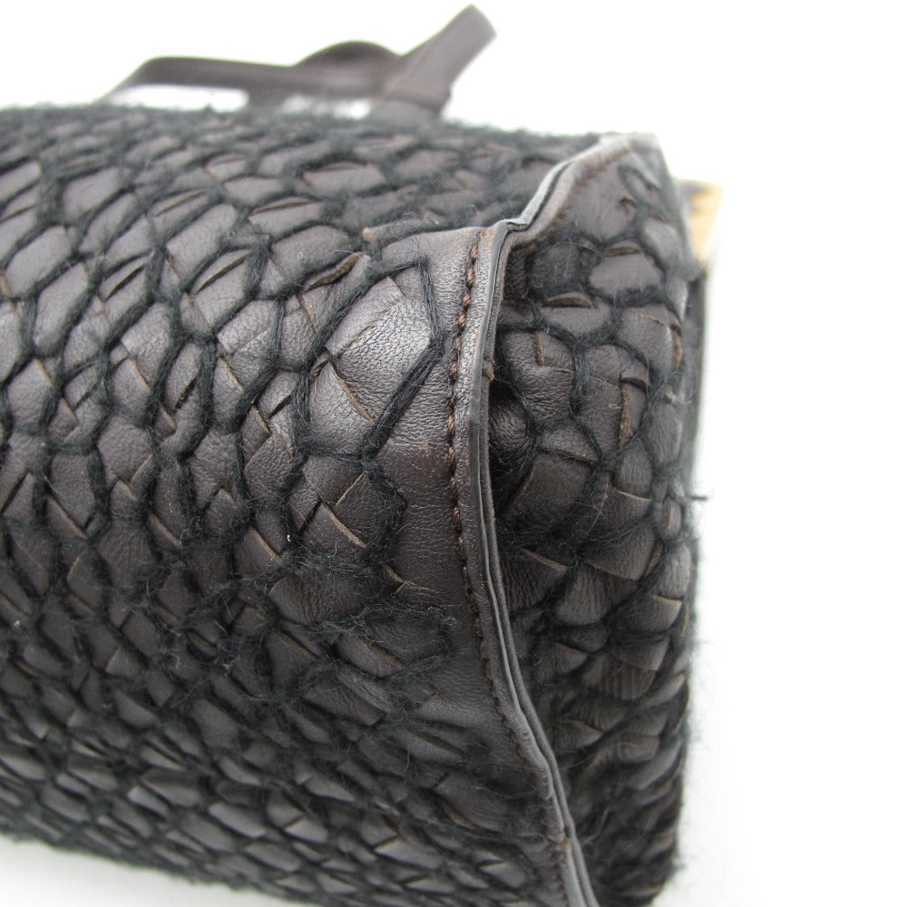 BOTTEGA VENETA ボッテガヴェネタ イントレチャート 毛糸ステッチ ハンドバッグ トート レザー ダークブラウン ゴールド金具 レディース
