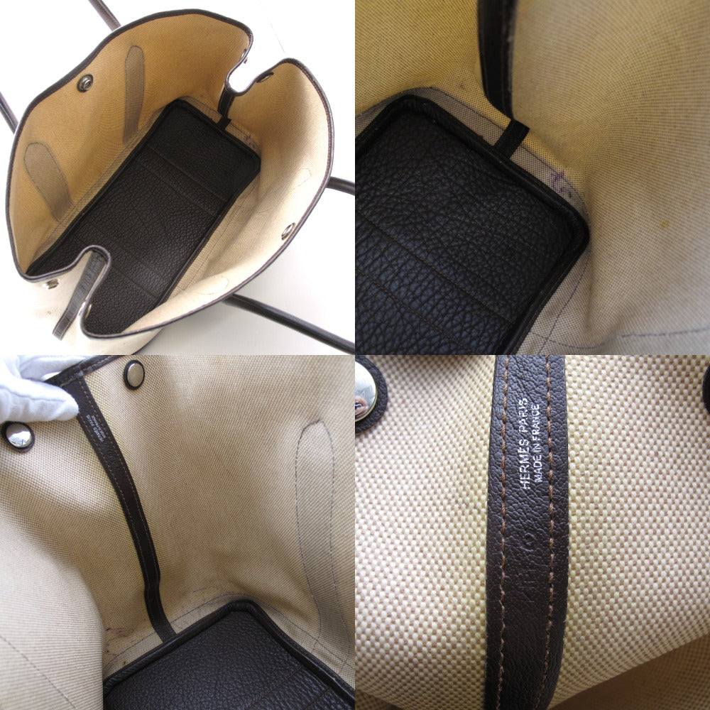 HERMES エルメス ガーデンパーティPM 36 トワルアッシュ レザー ブラウン ナチュラル □P刻印 シルバー金具 トートバッグ ハンドバッグ