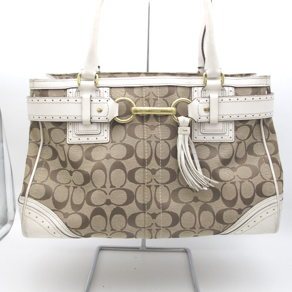 COACH コーチ ショルダーバッグ ナイロン レザー シグネチャー ベージュ ホワイト レディース 10508