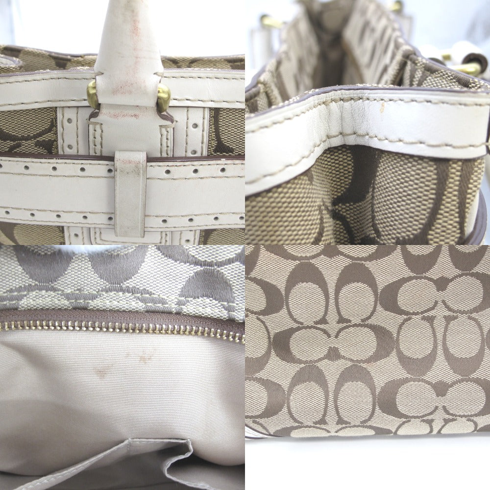 COACH コーチ ショルダーバッグ ナイロン レザー シグネチャー ベージュ ホワイト レディース 10508
