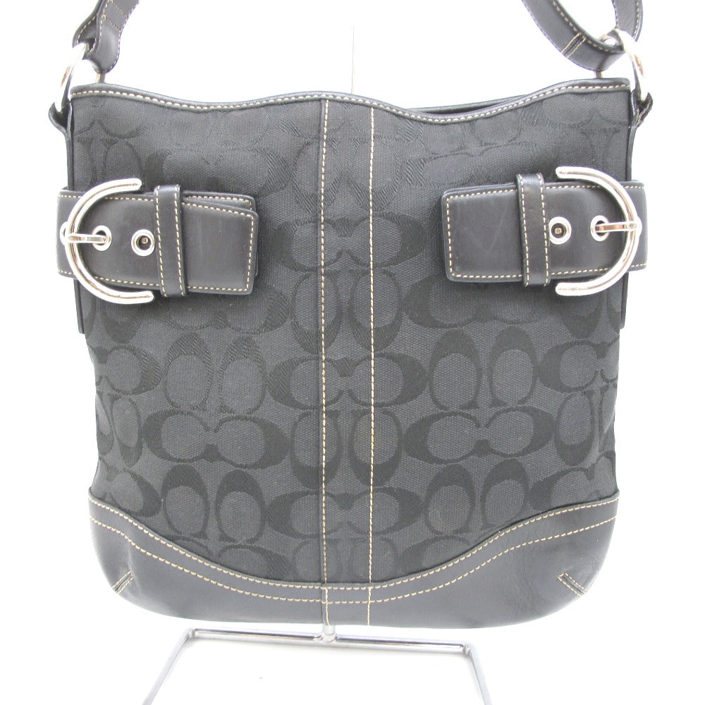 COACH コーチ ショルダーバッグ ナイロン レザー ブラック シグネチャー レディース 3574