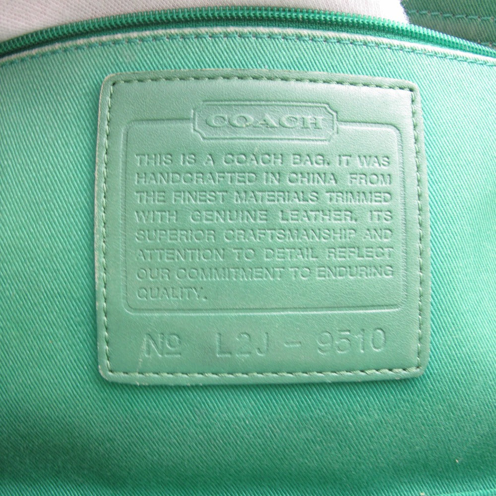 COACH コーチ ハンドバッグ キャンパス地 底ハンドルレザー ブルー グリーン レディース 9510 難あり