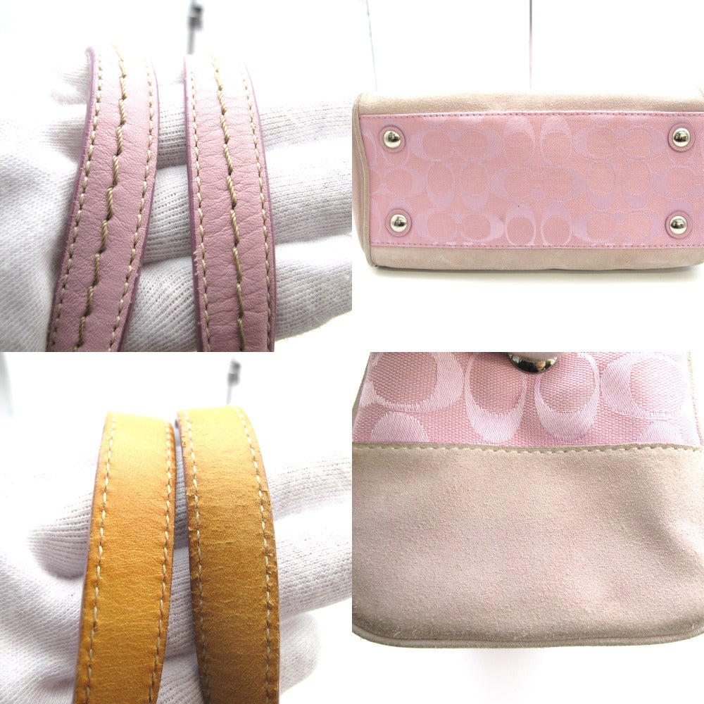 COACH コーチ ハンドバッグ ナイロン レザー シグネチャー ピンク レディース 6828