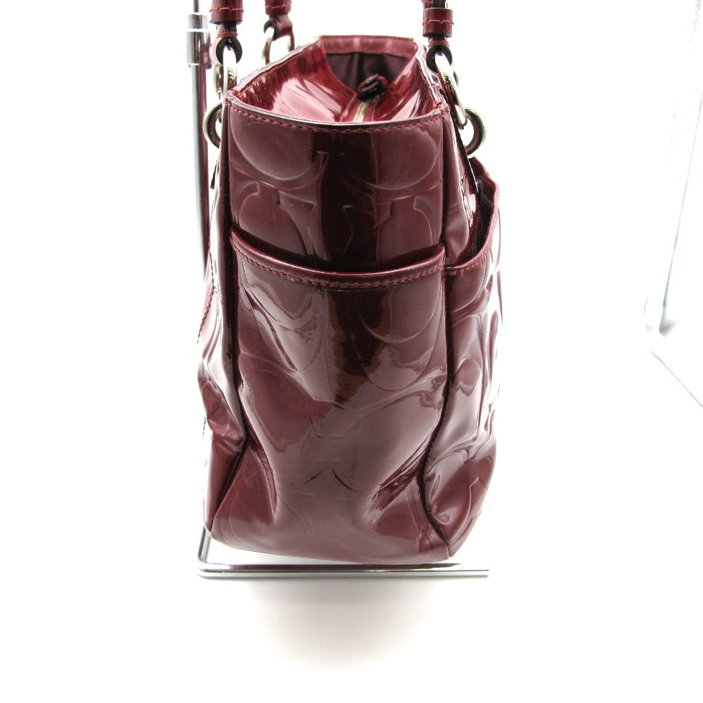 COACH コーチ ハンドバッグ 表ロゴ PVC エナメル ワインレッド レディース F17728