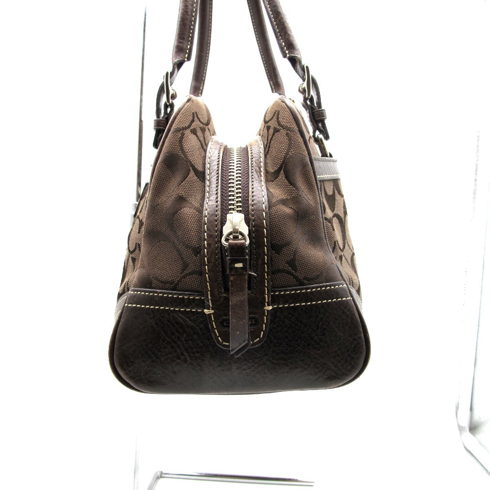 COACH コーチ ハンドバッグ シグネチャー ナイロン レザー ブラウン チョコレート レディース 8K05 難あり
