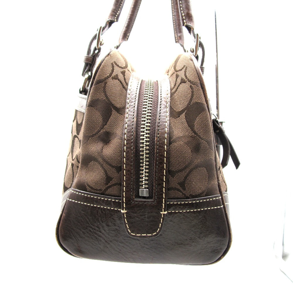 COACH コーチ ハンドバッグ シグネチャー ナイロン レザー ブラウン チョコレート レディース 8K05 難あり