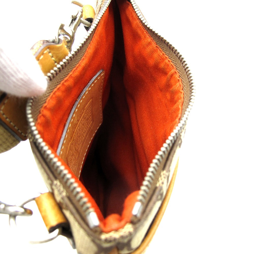COACH コーチ ショルダーバッグ シグネチャー ベージュ オレンジ ナイロン レザー レディース