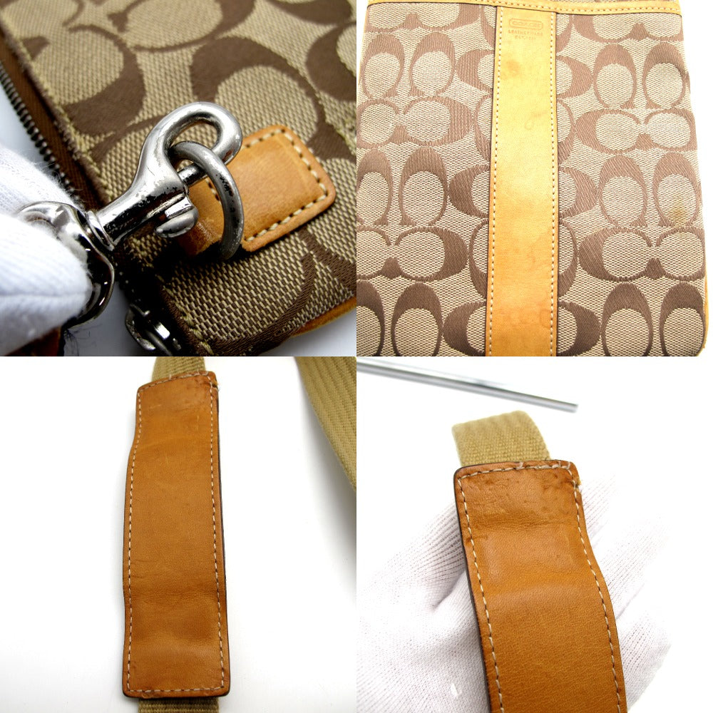 COACH コーチ ショルダーバッグ シグネチャー ベージュ オレンジ ナイロン レザー レディース