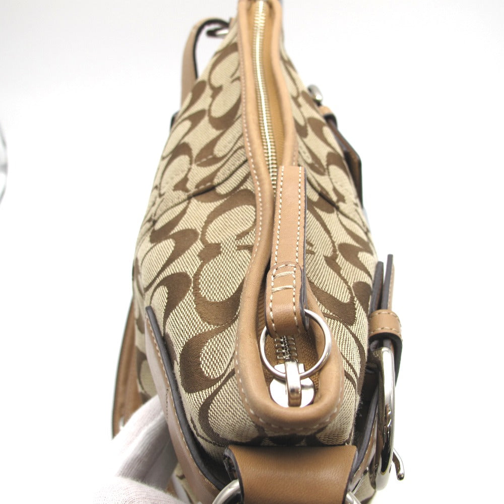 COACH コーチ ショルダーバッグ 斜め掛け シグネチャー ナイロン レザー ベージュ レディース F03574