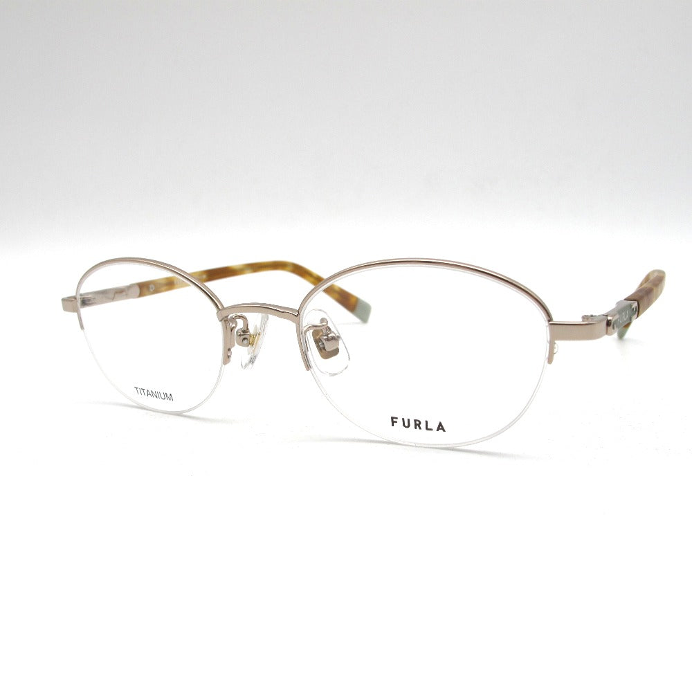 Furla フルラ サングラス メガネフレーム プラスチック チタン オーバル ナイロール ベージュ 49 20 138 ケース付き アイウェア VFU708J-08NF 未使用品