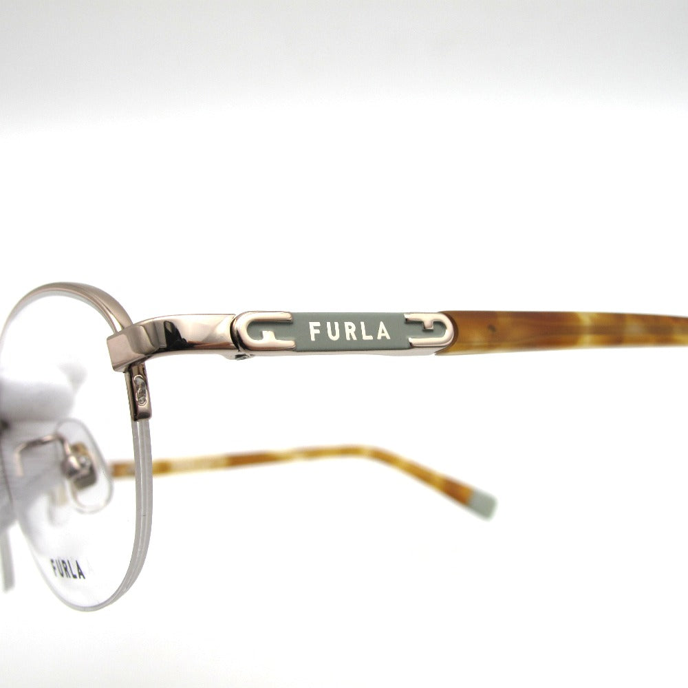 Furla フルラ サングラス メガネフレーム プラスチック チタン オーバル ナイロール ベージュ 49 20 138 ケース付き アイウェア VFU708J-08NF 未使用品