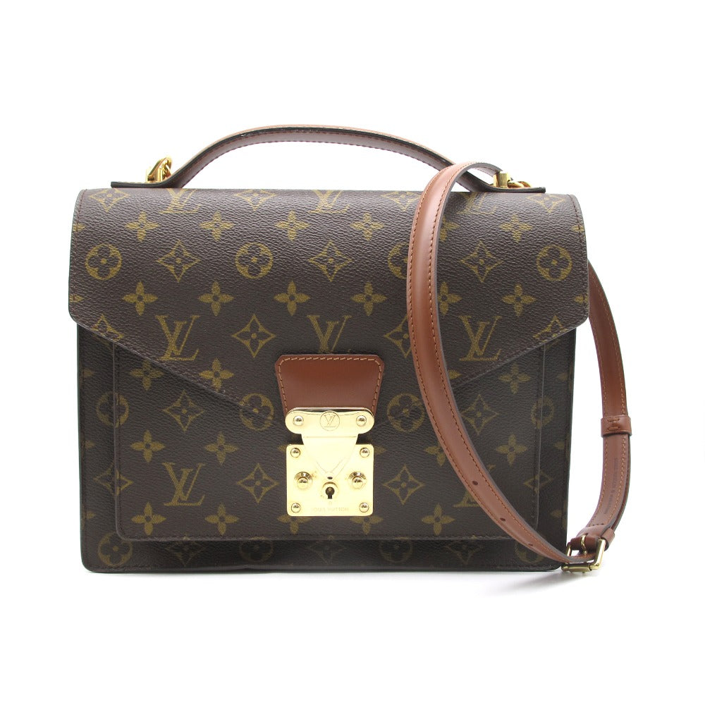 LOUIS VUITTON ルイ・ヴィトン モンソー 28 モノグラム M51185 2WAY ショルダーバッグ ハンドバッグ 鍵付き PVC レザー ブラウン