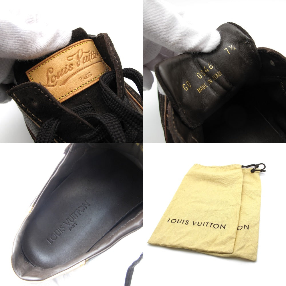 LOUIS VUITTON ルイ・ヴィトン LV スニーカー モノグラム スエード レザー ローカット 7.5 約26.5cm ブラウン シューズ 靴 メンズ
