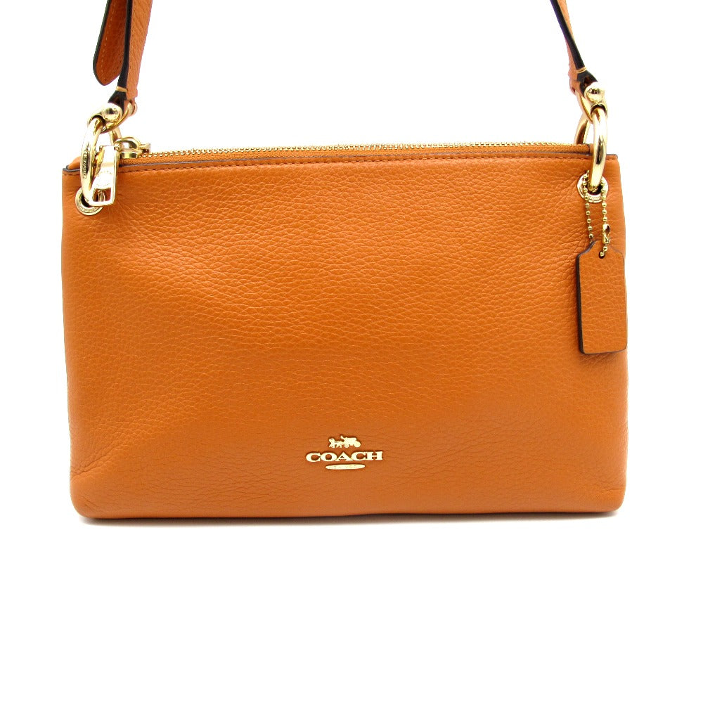 COACH コーチ ショルダーバッグ 斜め掛け 表ロゴ レザー オレンジ レディース 76645