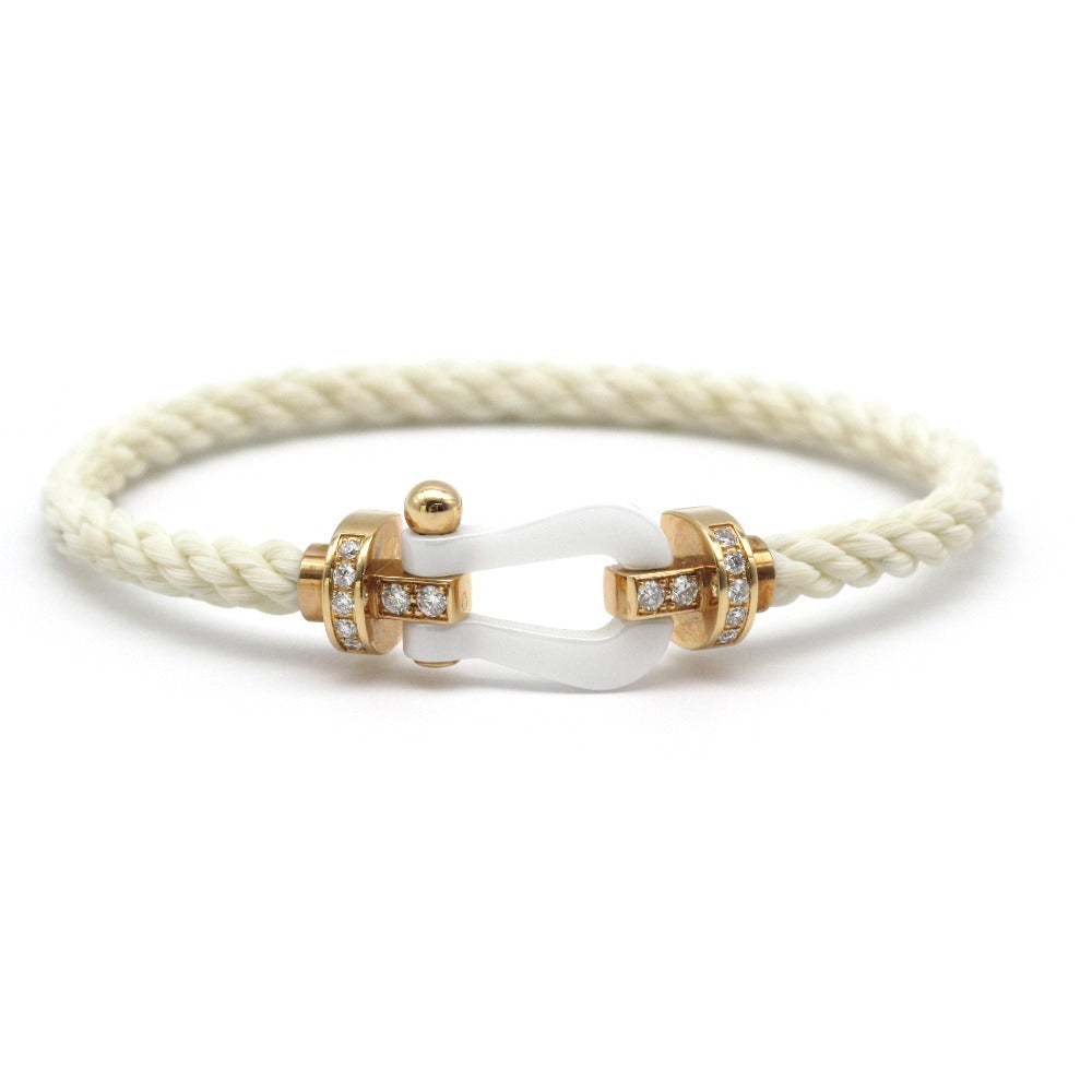 FRED フレッド フォース10 ブレスレット ラージ LM 0B0040 6B0200 K18PG ハーフダイヤモンド セラミック テキスタイルケーブル ホワイト #16 ジュエリー アクセサリー 箱付き