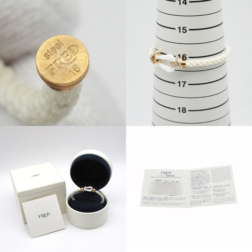 FRED フレッド フォース10 ブレスレット ラージ LM 0B0040 6B0200 K18PG ハーフダイヤモンド セラミック テキスタイルケーブル ホワイト #16 ジュエリー アクセサリー 箱付き