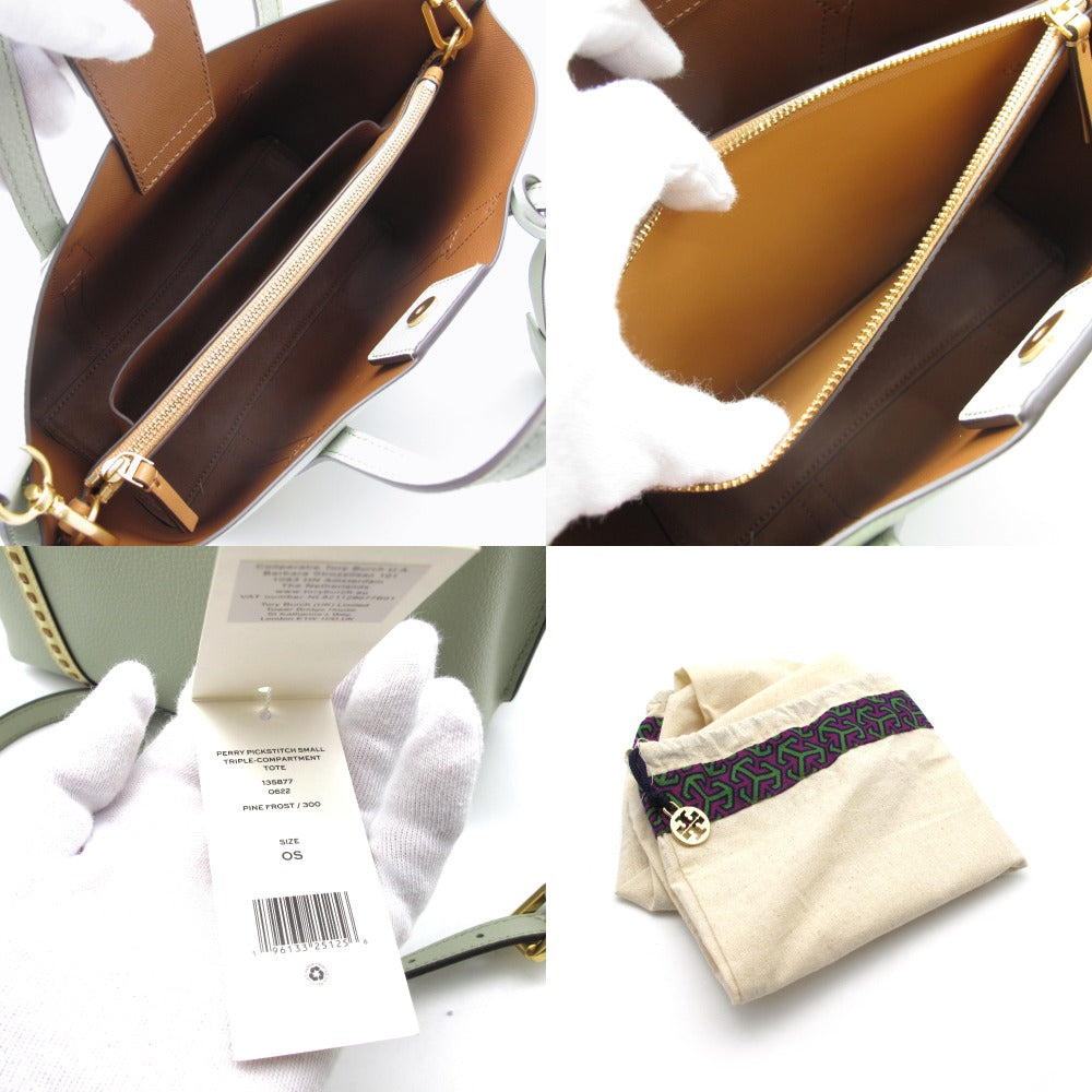 Tory Burch トリーバーチ ペリー スモール トリプルコンパートメント ピックステッチ トート 135877 2WAY ショルダーバッグ レザー ライトグリーン系 レディース 未使用品