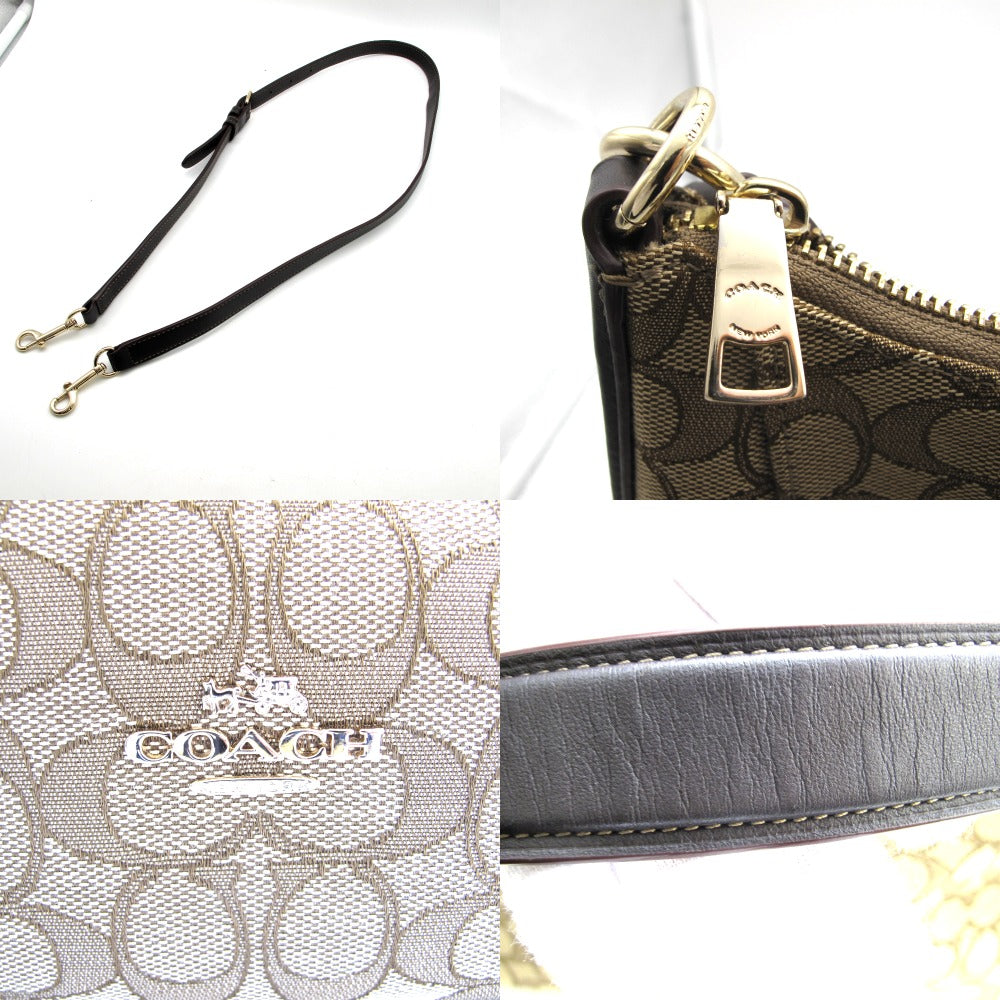 COACH コーチ ショルダーバッグ ハンドバッグ 2WAYバッグ 斜め掛け 正面ロゴ シグネチャー べージュ ナイロン ブラウン レザー レディース F54936