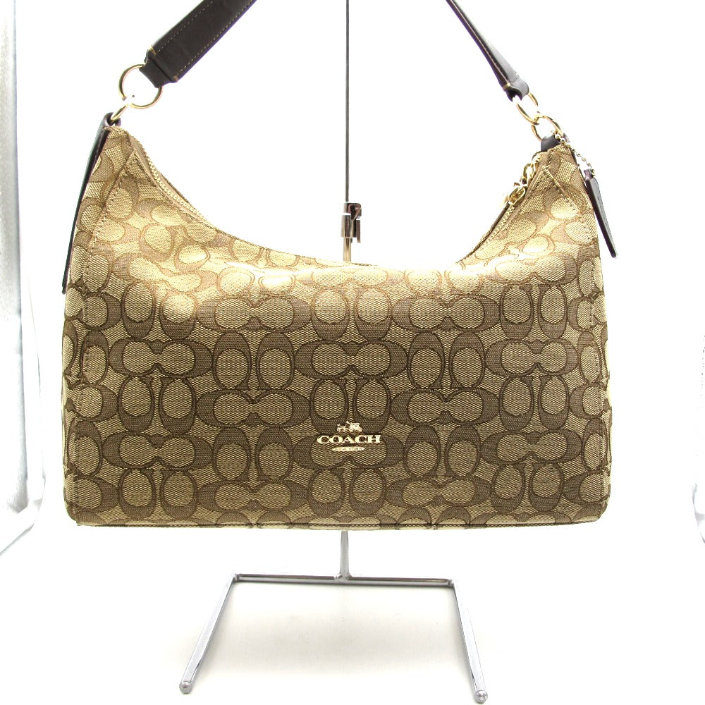 COACH コーチ ショルダーバッグ ハンドバッグ 2WAYバッグ 斜め掛け 正面ロゴ シグネチャー べージュ ナイロン ブラウン レザー レディース F54936