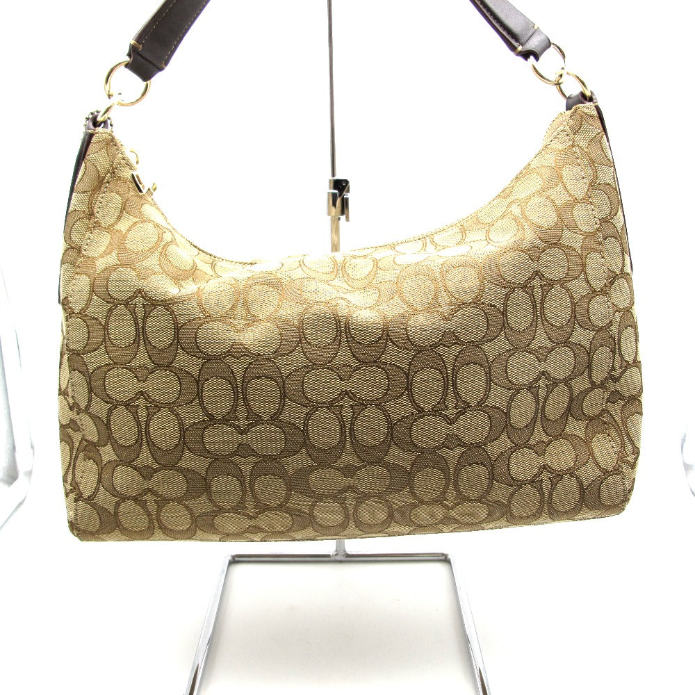 COACH コーチ ショルダーバッグ ハンドバッグ 2WAYバッグ 斜め掛け 正面ロゴ シグネチャー べージュ ナイロン ブラウン レザー レディース F54936