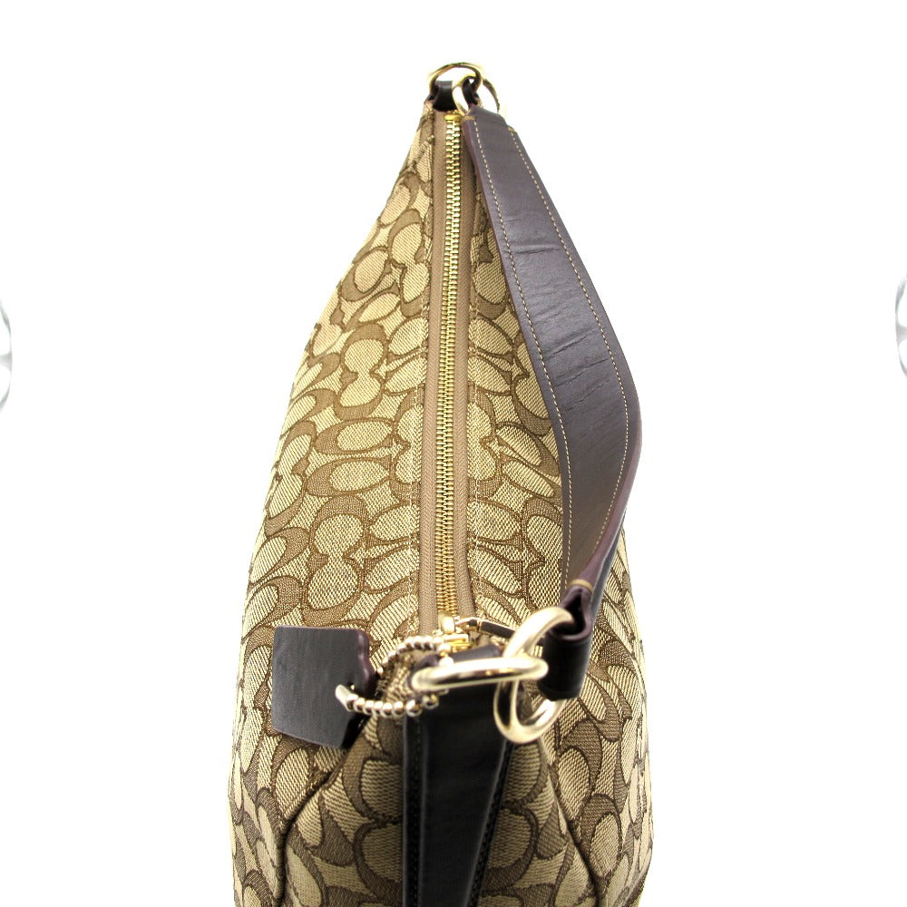 COACH コーチ ショルダーバッグ ハンドバッグ 2WAYバッグ 斜め掛け 正面ロゴ シグネチャー べージュ ナイロン ブラウン レザー レディース F54936
