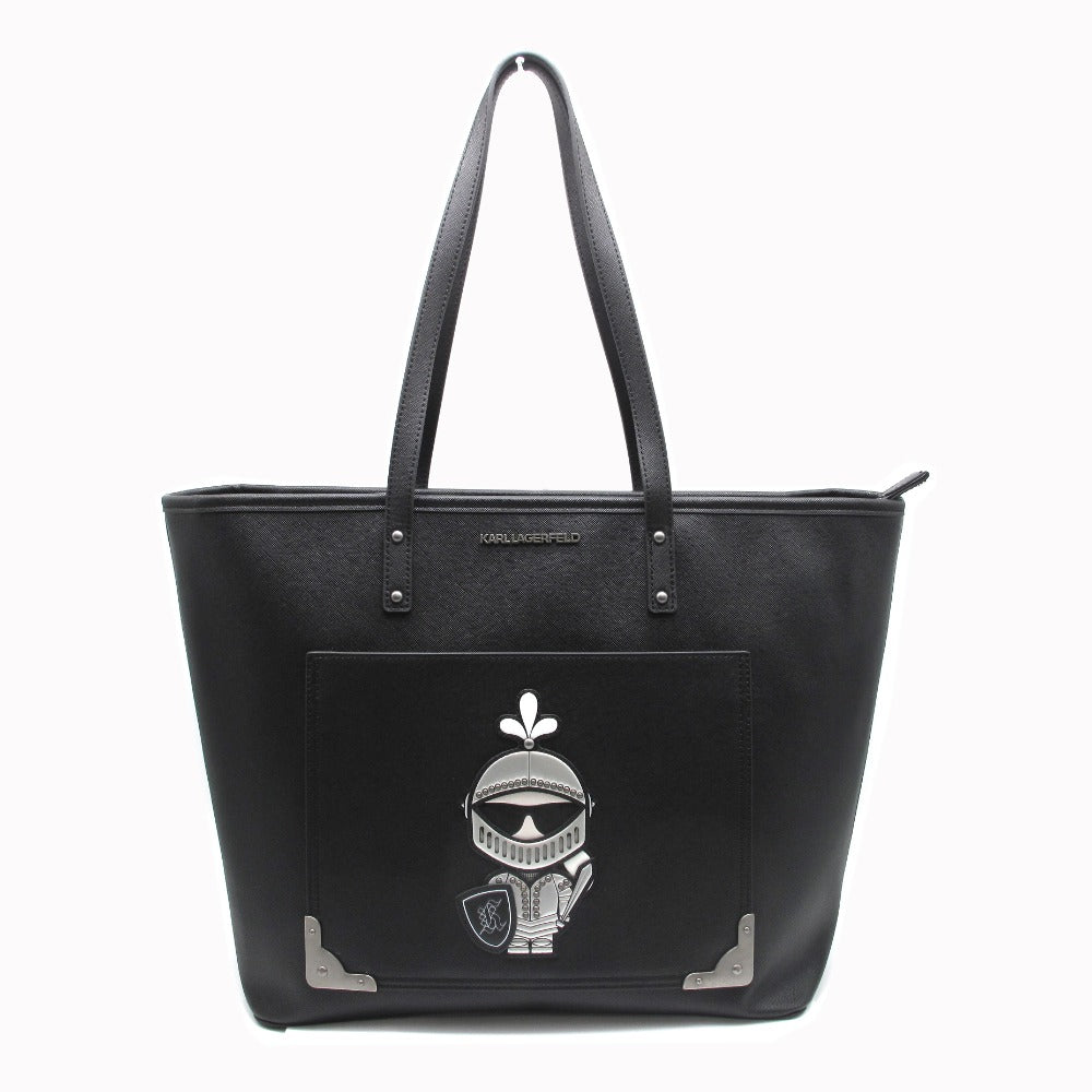 KARL LAGERFELD カールラガーフェルド ラージ トートバッグ ショルダーバッグ アートワークパッチ 騎士 ブラック シルバー