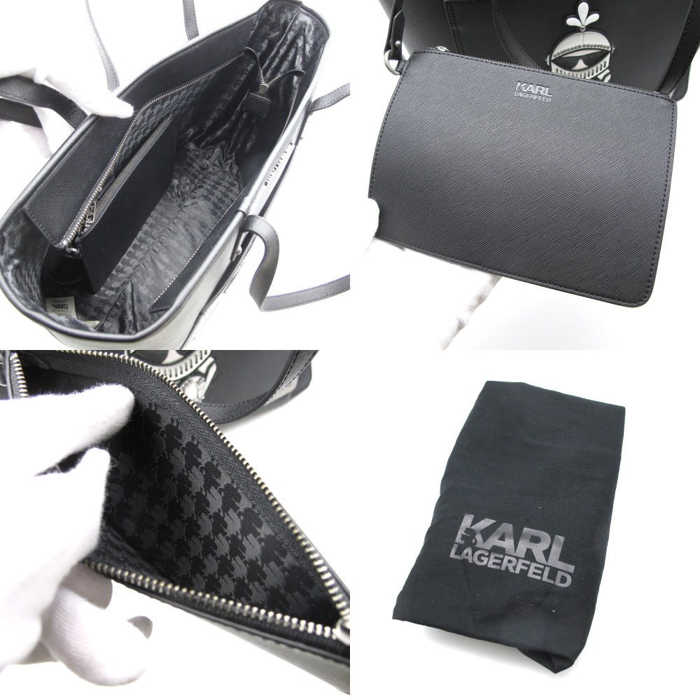 KARL LAGERFELD カールラガーフェルド ラージ トートバッグ ショルダーバッグ アートワークパッチ 騎士 ブラック シルバー