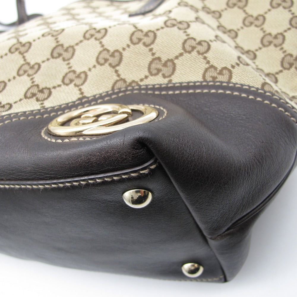 GUCCI グッチ インターロッキングG トートバッグ ショルダーバッグ 169946 GG キャンバス レザー ベージュ レディース