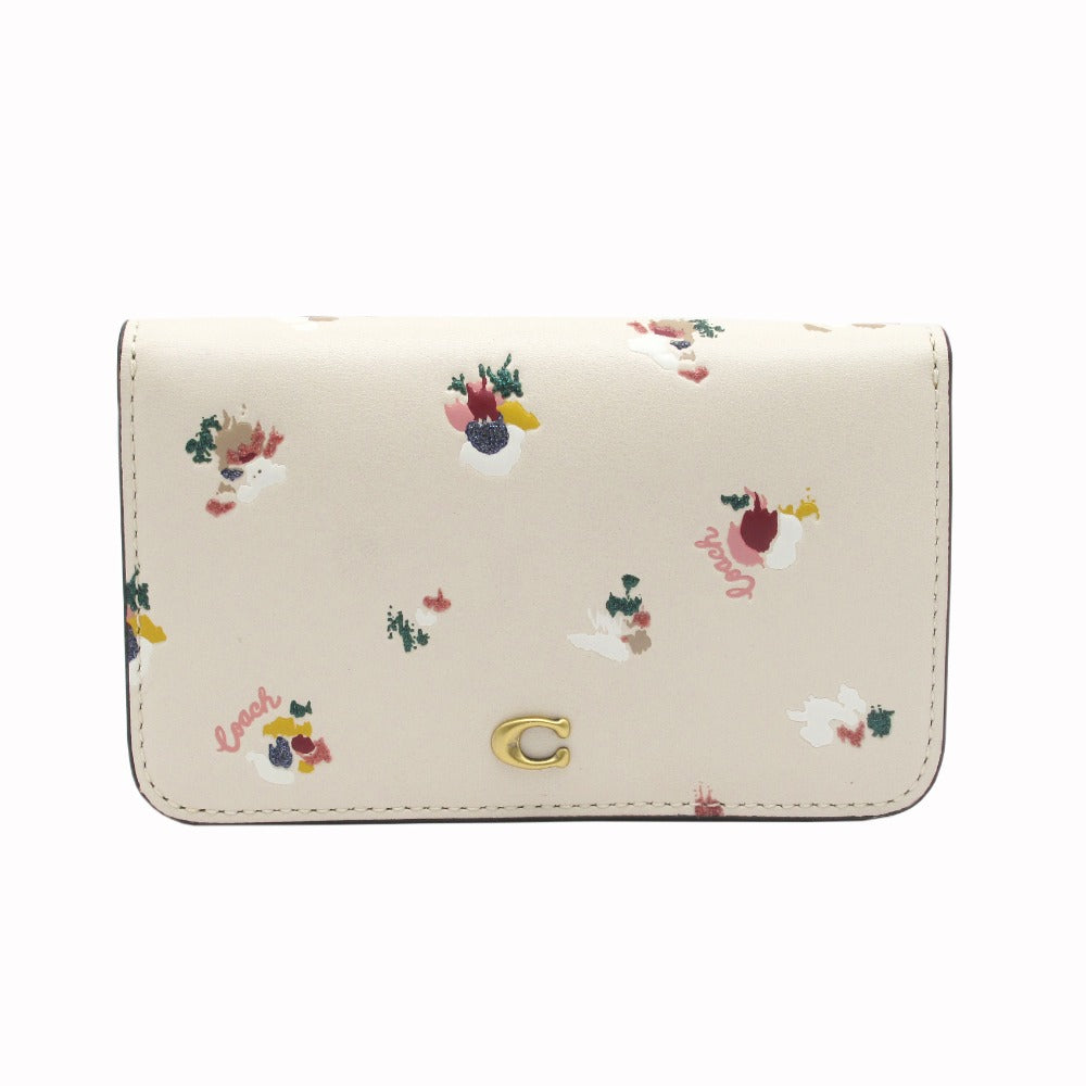 COACH コーチ フローラルプリント スリムカードケース C5359 名刺入れ 小銭入れ有り 二つ折り財布 ミニウォレット ベージュ レディース