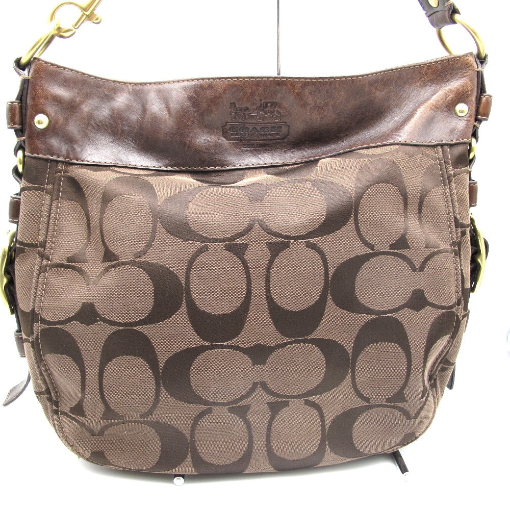 COACH コーチ ショルダーバッグ 正面ロゴ ブラウン シグネチャー ナイロン レザー レディース 12674