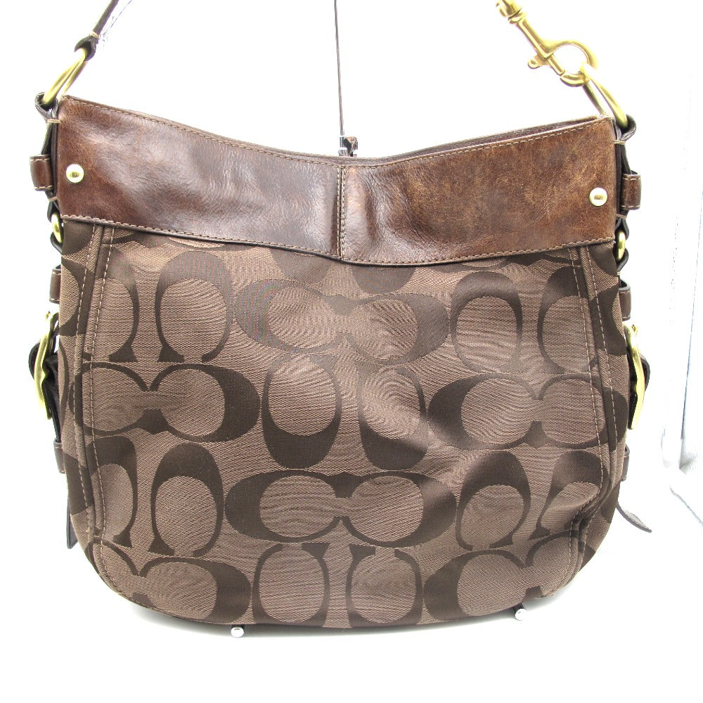 COACH コーチ ショルダーバッグ 正面ロゴ ブラウン シグネチャー ナイロン レザー レディース 12674