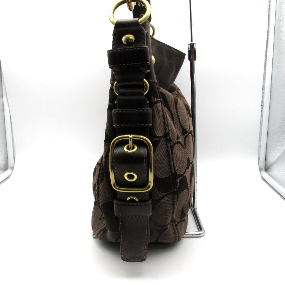 COACH コーチ ショルダーバッグ 正面ロゴ ブラウン シグネチャー ナイロン レザー レディース 12674