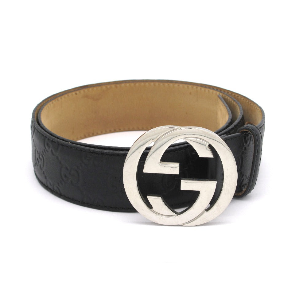 GUCCI グッチ インターロッキングG ベルト 114984 グッチシマ GG柄 レザー ブラック シルバー メンズ