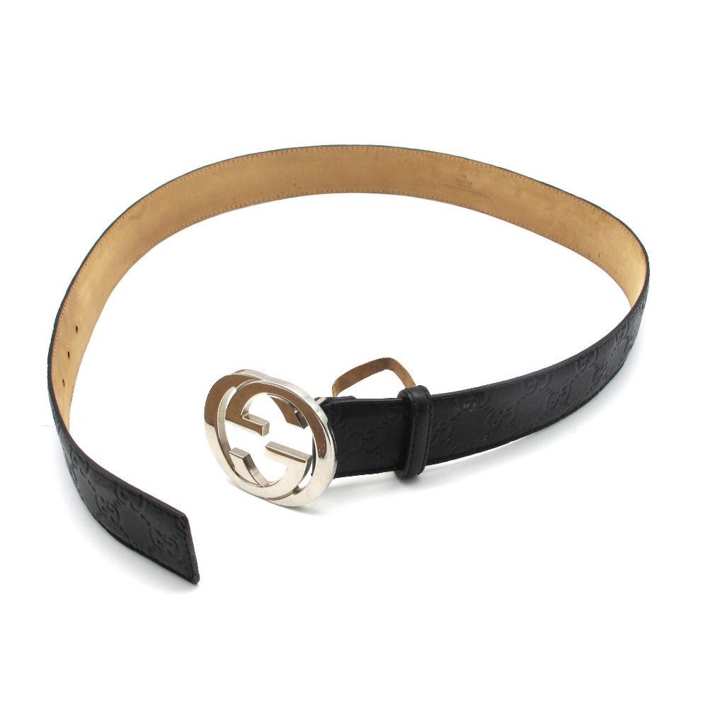 GUCCI グッチ インターロッキングG ベルト 114984 グッチシマ GG柄 レザー ブラック シルバー メンズ