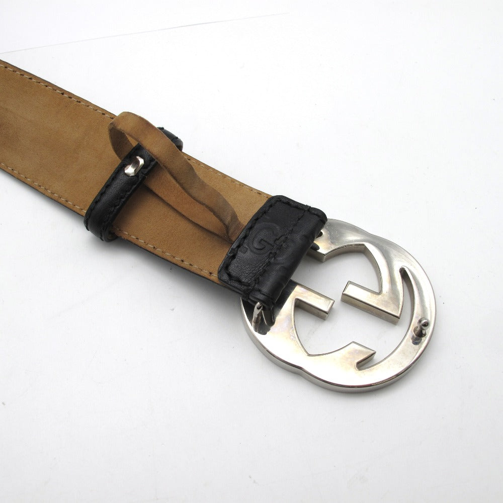 GUCCI グッチ インターロッキングG ベルト 114984 グッチシマ GG柄 レザー ブラック シルバー メンズ