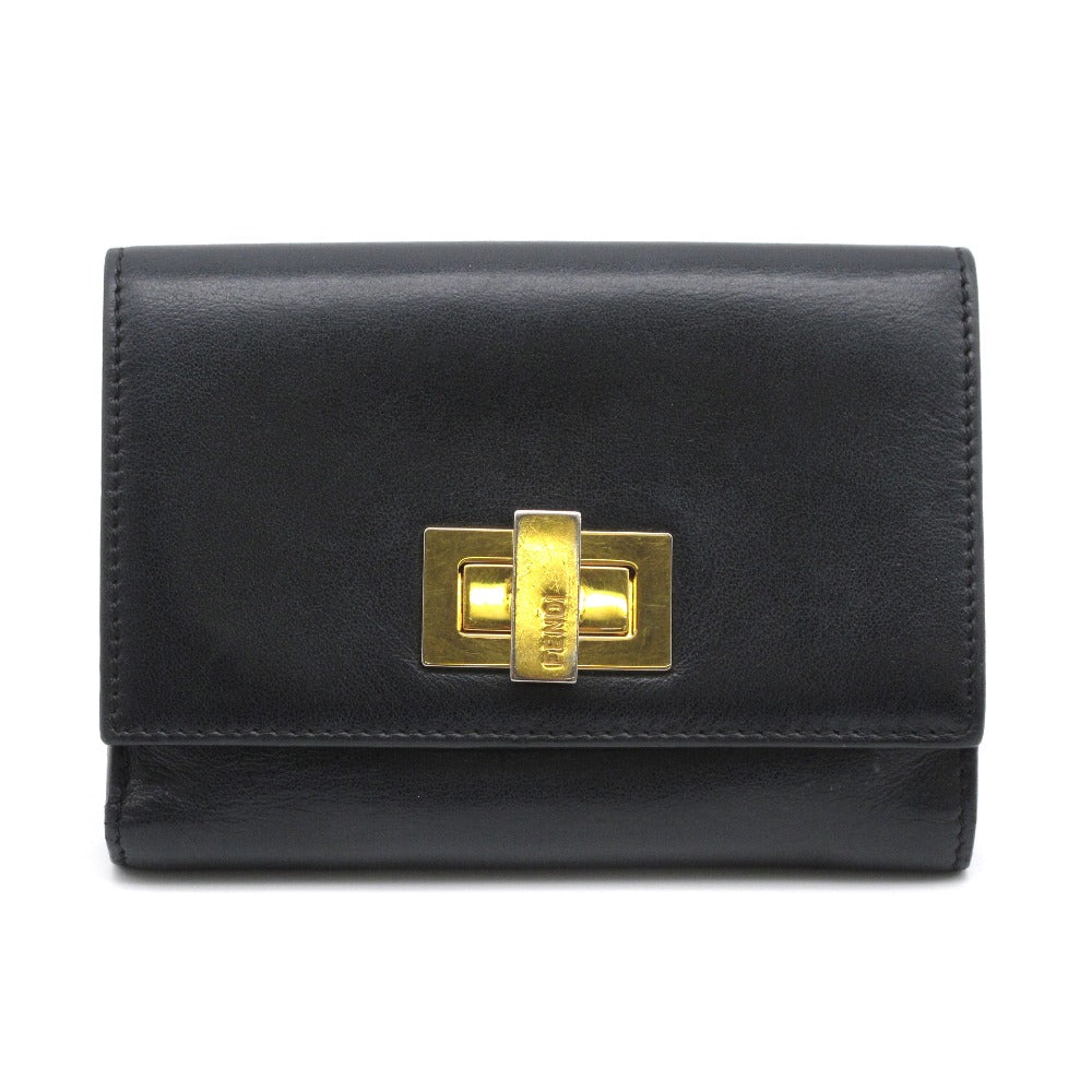 FENDI フェンディ 二つ折り財布 ピーカブー ウォレット ターンロック レザー ブラック 8M0359
